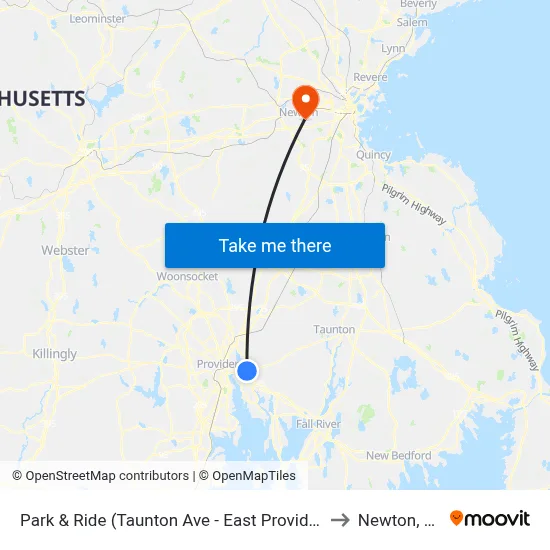 Park & Ride (Taunton Ave - East Providence) to Newton, MA map