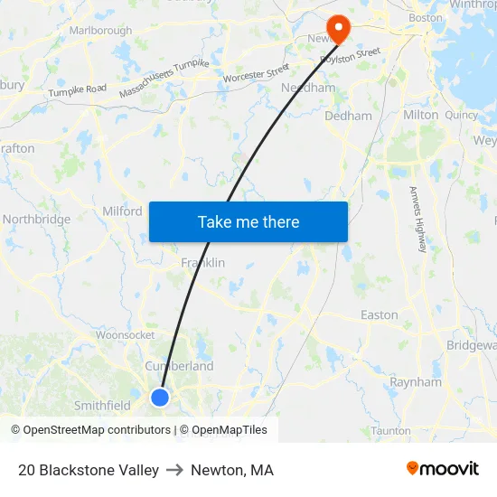 20 Blackstone Valley to Newton, MA map