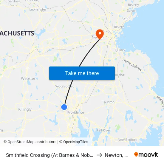 Smithfield Crossing (At Barnes & Noble) to Newton, MA map