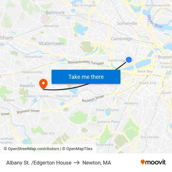 Albany St. /Edgerton House to Newton, MA map