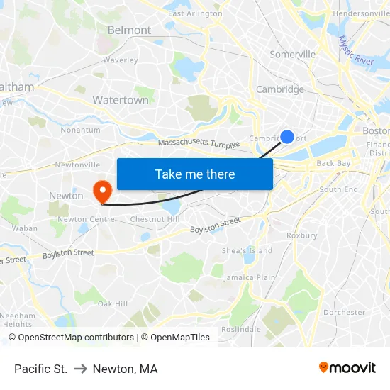 Pacific St. to Newton, MA map