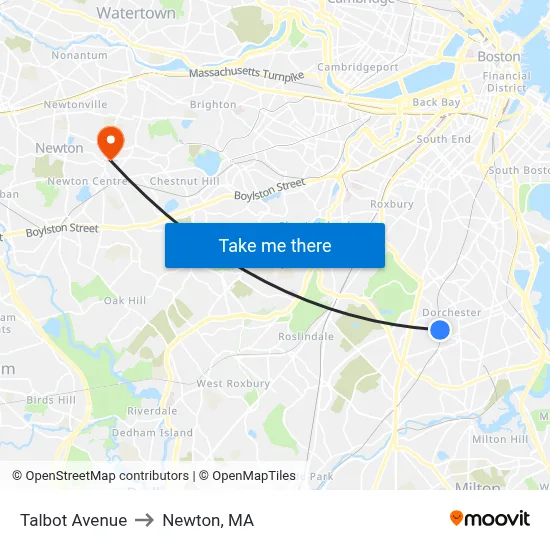 Talbot Avenue to Newton, MA map