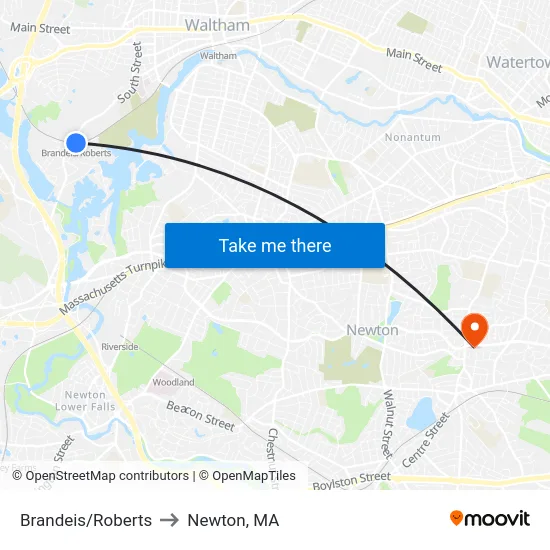 Brandeis/Roberts to Newton, MA map