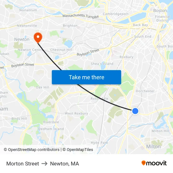 Morton Street to Newton, MA map