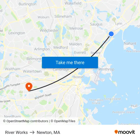 River Works to Newton, MA map