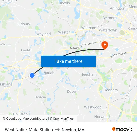 West Natick Mbta Station to Newton, MA map