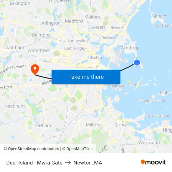 Deer Island - Mwra Gate to Newton, MA map