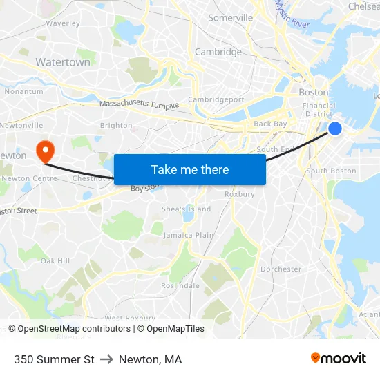 350 Summer St to Newton, MA map