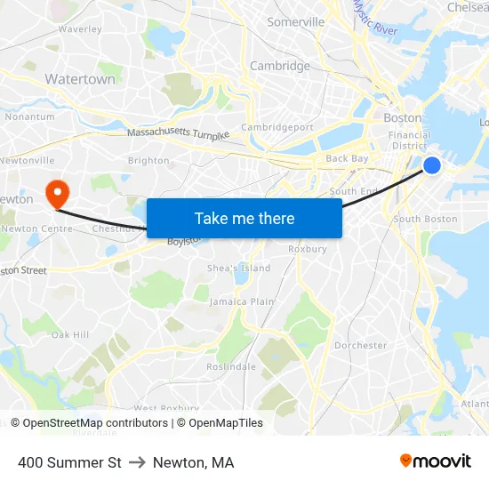 400 Summer St to Newton, MA map