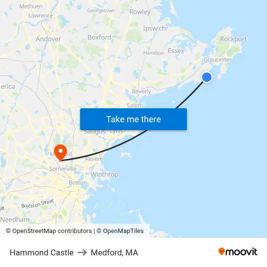 Hammond Castle to Medford, MA map