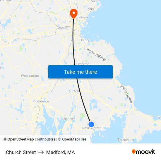 Church Street to Medford, MA map