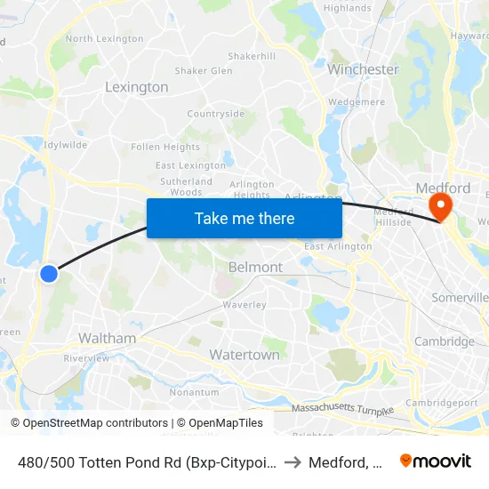480/500 Totten Pond Rd  (Bxp-Citypoint) to Medford, MA map