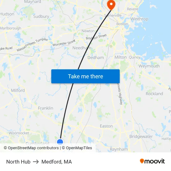 North Hub to Medford, MA map