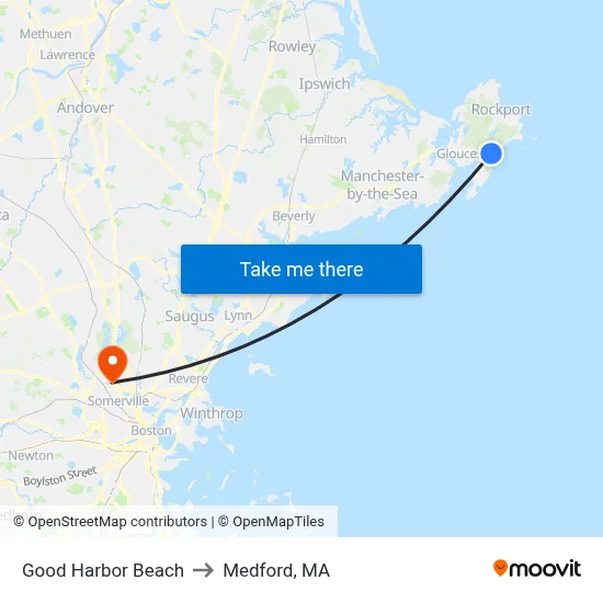 Good Harbor Beach to Medford, MA map