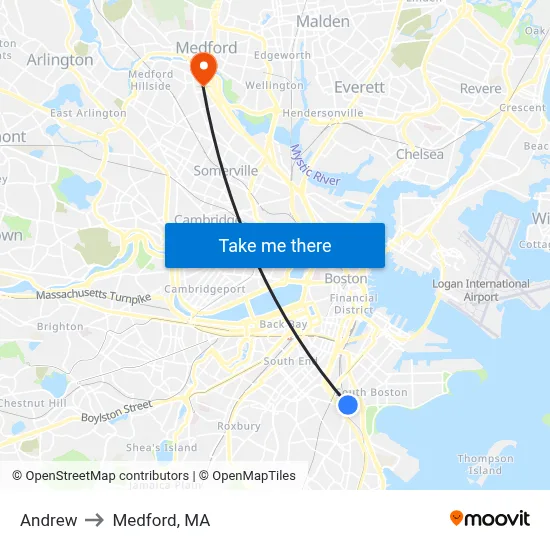 Andrew to Medford, MA map