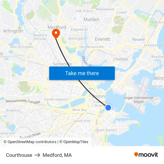 Courthouse to Medford, MA map