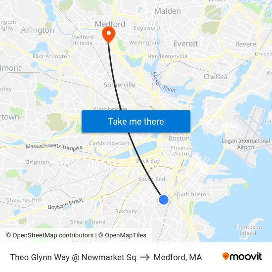 Theo Glynn Way @ Newmarket Sq to Medford, MA map