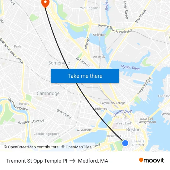 Tremont St Opp Temple Pl to Medford, MA map