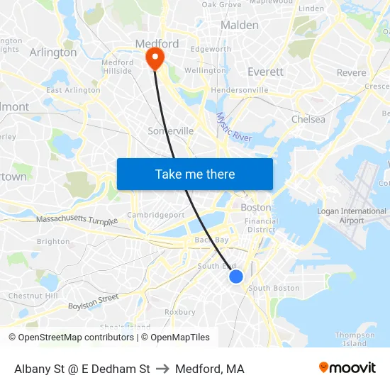 Albany St @ E Dedham St to Medford, MA map