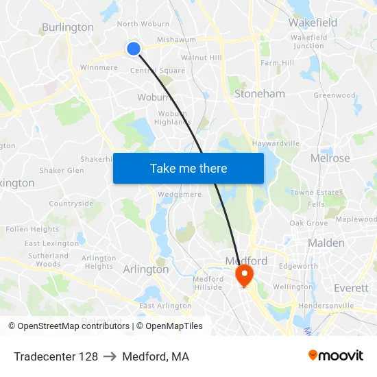 Tradecenter 128 to Medford, MA map