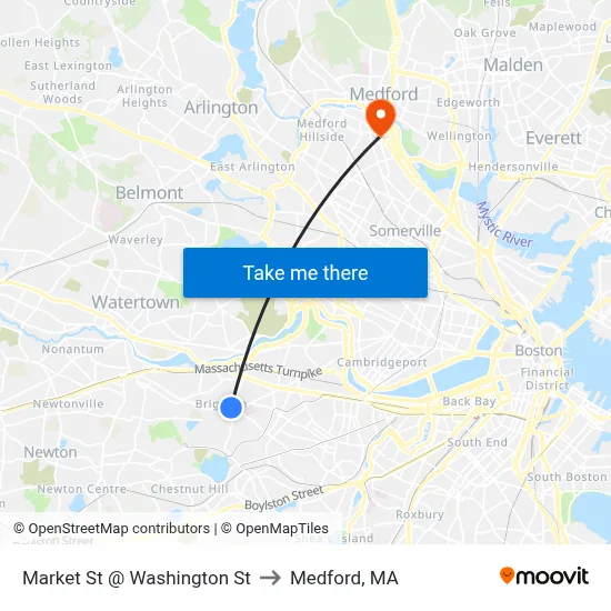 Market St @ Washington St to Medford, MA map