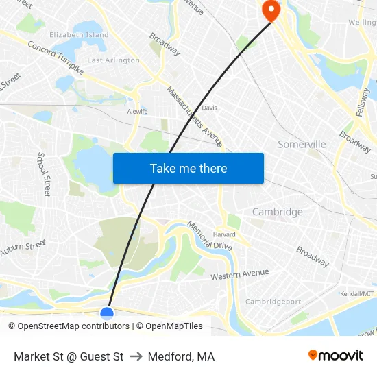 Market St @ Guest St to Medford, MA map