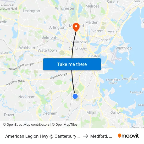 American Legion Hwy @ Canterbury St to Medford, MA map