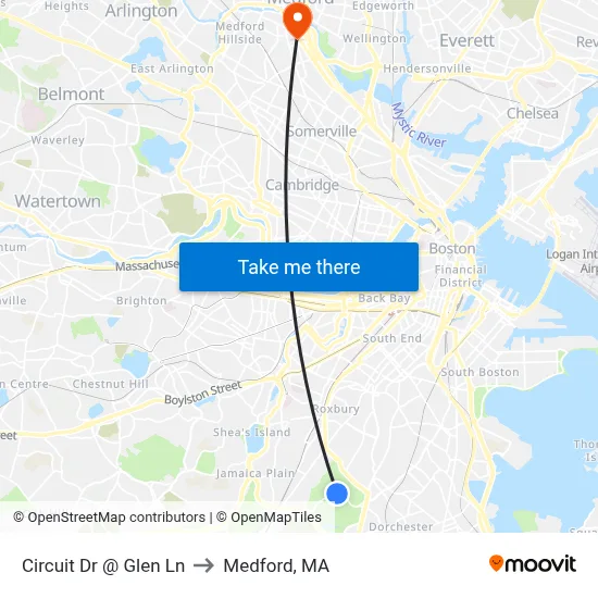 Circuit Dr @ Glen Ln to Medford, MA map