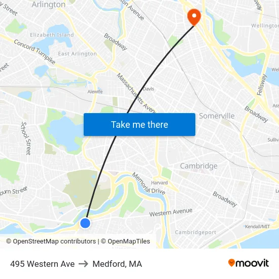 495 Western Ave to Medford, MA map