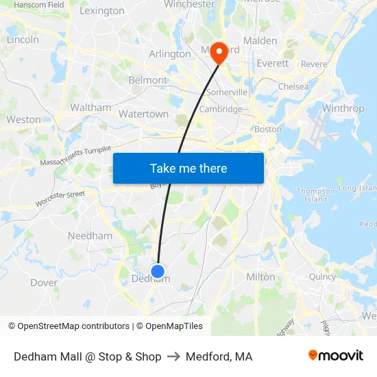 Dedham Mall @ Stop & Shop to Medford, MA map
