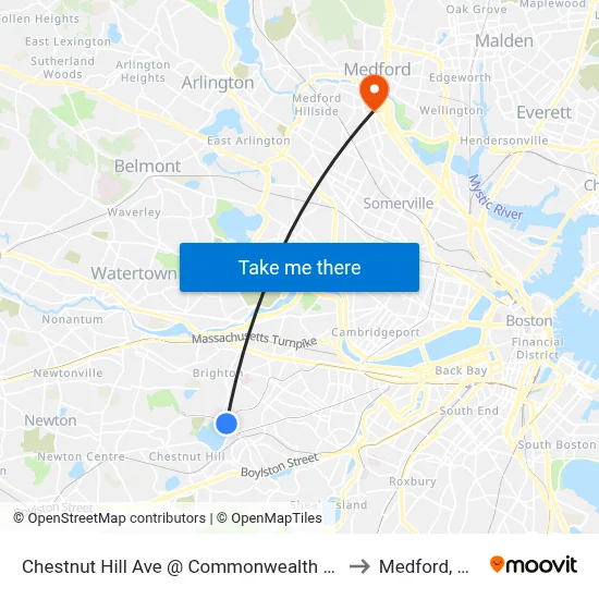 Chestnut Hill Ave @ Commonwealth Ave to Medford, MA map