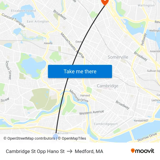 Cambridge St Opp Hano St to Medford, MA map