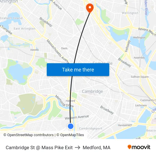 Cambridge St @ Mass Pike Exit to Medford, MA map