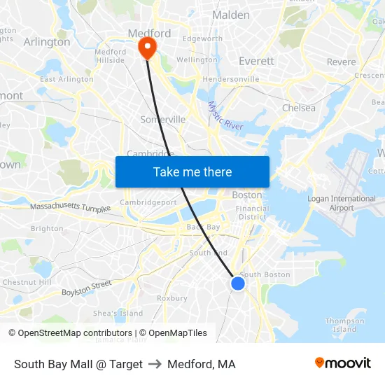 South Bay Mall @ Target to Medford, MA map
