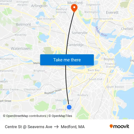 Centre St @ Seaverns Ave to Medford, MA map