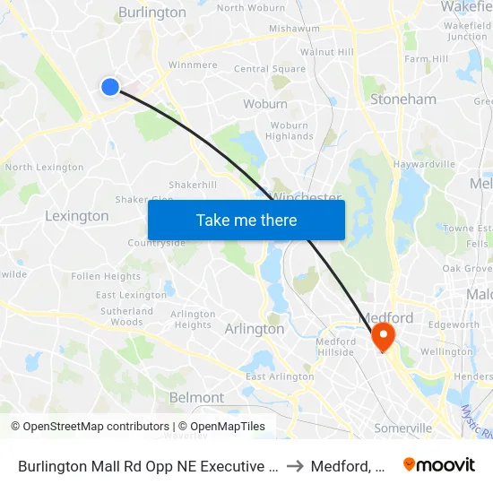 Burlington Mall Rd Opp NE Executive Pk to Medford, MA map