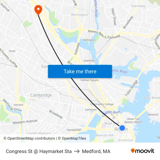 Congress St @ Haymarket Sta to Medford, MA map