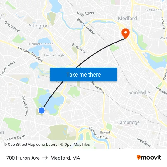700 Huron Ave to Medford, MA map