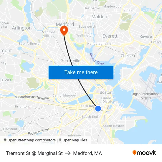 Tremont St @ Marginal St to Medford, MA map