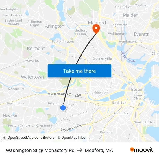 Washington St @ Monastery Rd to Medford, MA map
