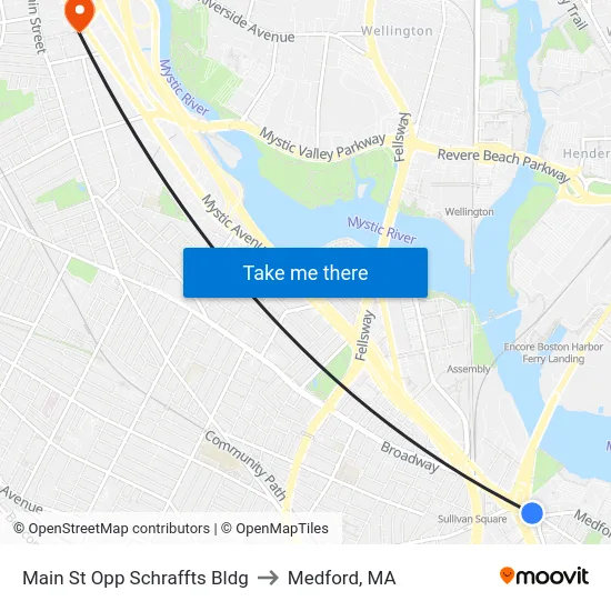 Main St Opp Schraffts Bldg to Medford, MA map