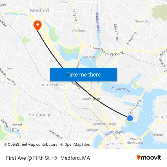First Ave @ Fifth St to Medford, MA map