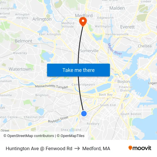 Huntington Ave @ Fenwood Rd to Medford, MA map