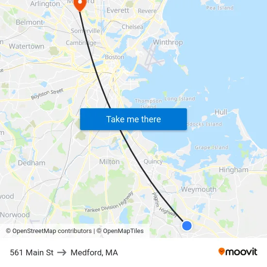 561 Main St to Medford, MA map
