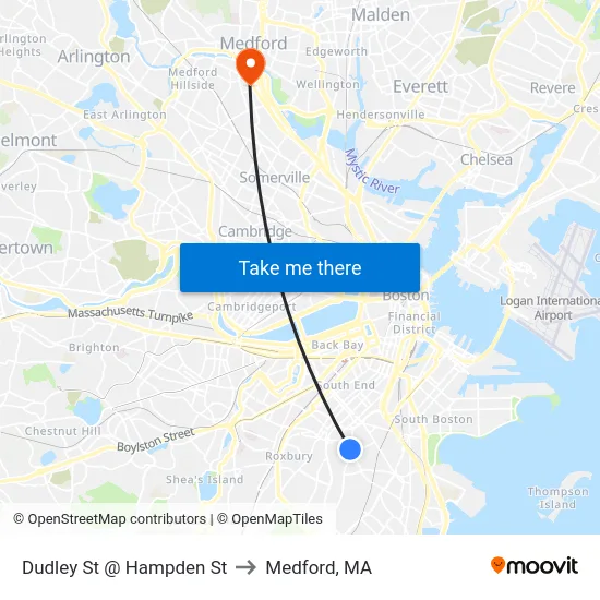 Dudley St @ Hampden St to Medford, MA map