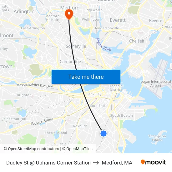 Dudley St @ Uphams Corner Station to Medford, MA map