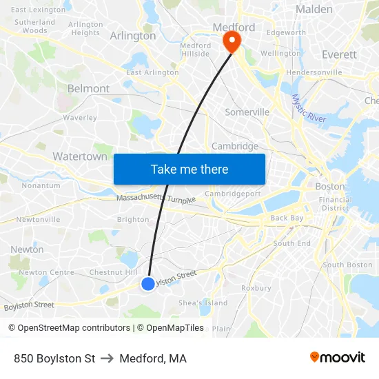 850 Boylston St to Medford, MA map