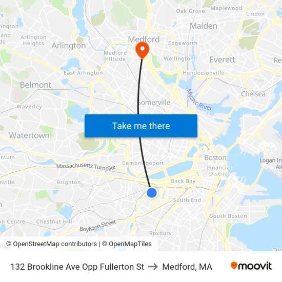 132 Brookline Ave Opp Fullerton St to Medford, MA map