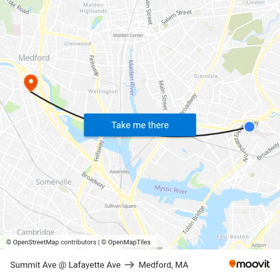 Summit Ave @ Lafayette Ave to Medford, MA map