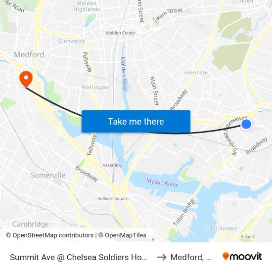 Summit Ave @ Chelsea Soldiers Home to Medford, MA map